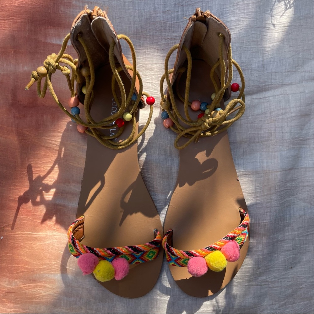 COCOPERLA ankle wrap sandals with pom pom detail